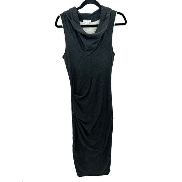 JAMES PERSE Standard Dark Gray Cowl Neck Ruched Jersey Stretch Midi Dress Large - Picture 1 of 7